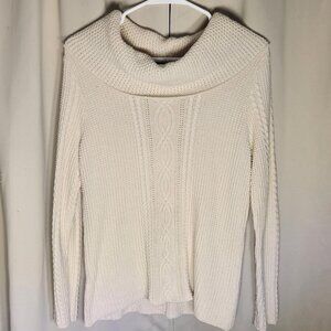 Jeanne Pierre Cowl Neck Cable Knit Sweater Cream